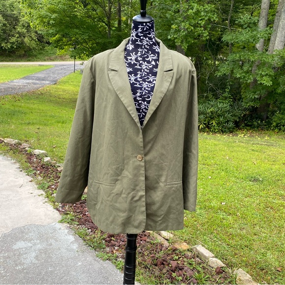 Fashion Bug Women's Long Sleeve Button Front Weave Textured Green Blazer 26W/28W - Picture 1 of 14